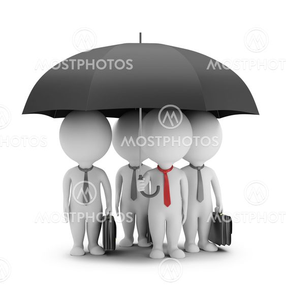 3d small people - manager with an umbrella and his team