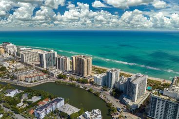 View from above of American southern seashore of Miami...