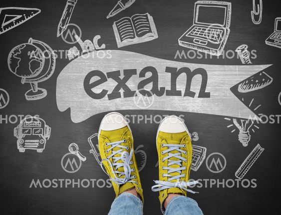 Exam against black background