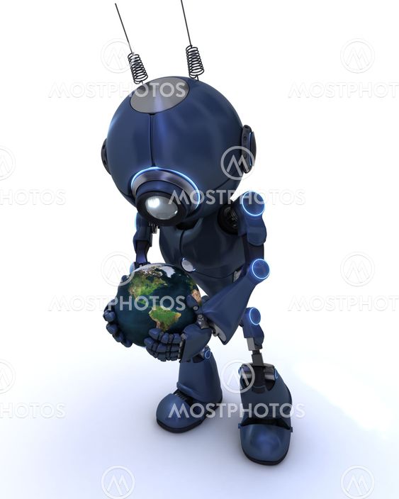Android with globe