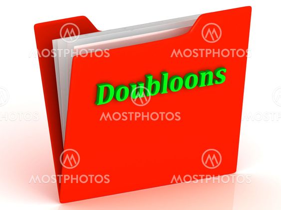 Doubloons- bright green letters on red paperwork folder