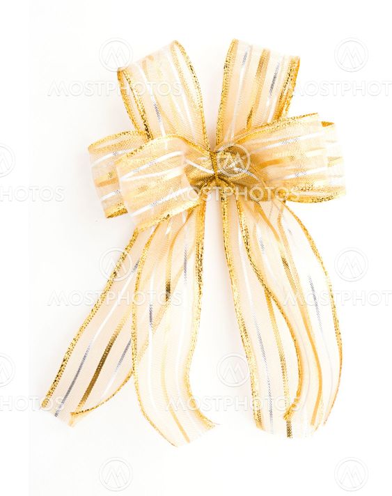 Golden Satin gift bow. ribbon isolated on white