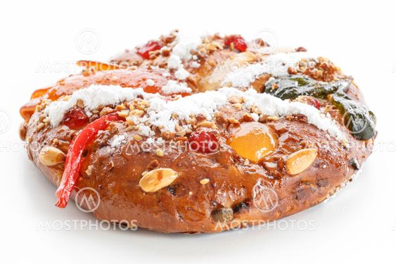 Christmas Bolo Rei or King Cake Over White