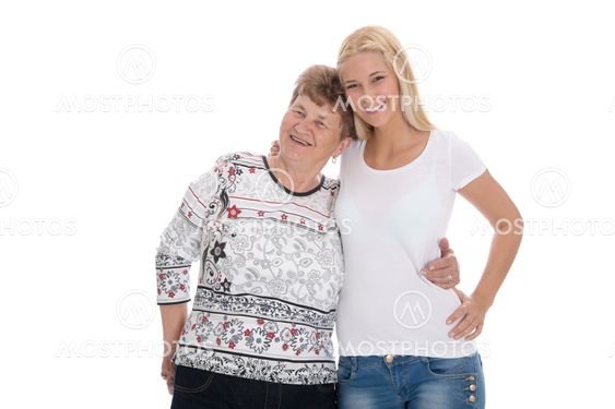 Portrait of real grandmother with her granddaughter.