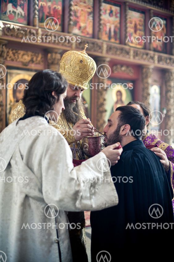 MOSCOW - MARCH 14: Orthodox liturgy with bishop Mercury in High Monastery of St Peter in Moscow on March 14, 2010 in Moscow