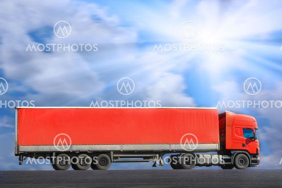 red truck goes on way