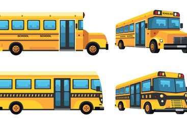 Yellow school bus. Cartoon city transport vehicle,...