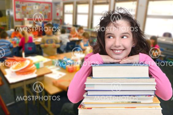 School Age Child Looking Up at Copy Space for your Text