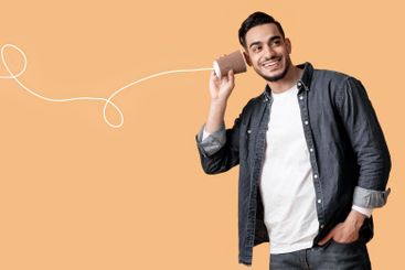 Romantic Arab Couple Communicating Through Tin Phone...