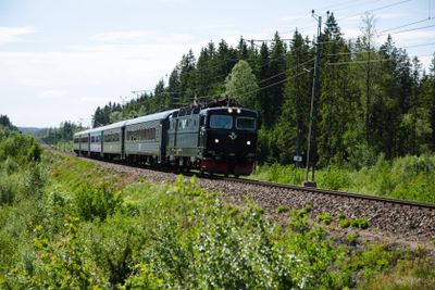 Train in green swedish landscape