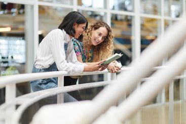 People, team and notebook for publishing in office,...