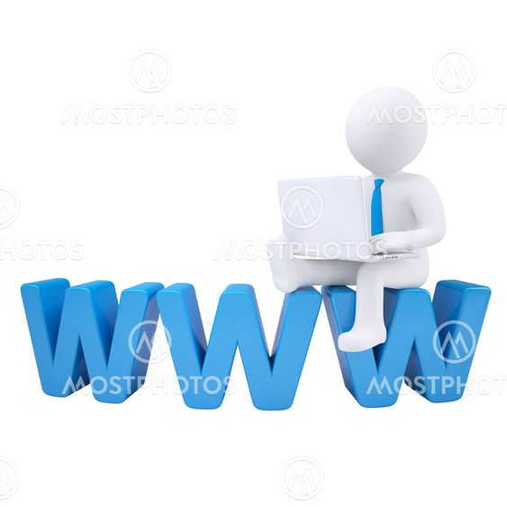 3d white man sitting on the labels WWW