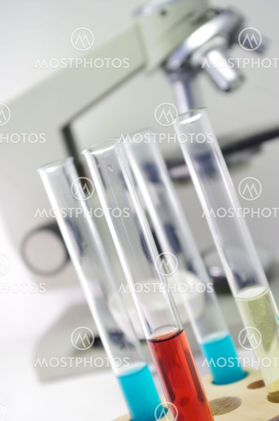 close up of chemistry laboratory equipment, test tubes