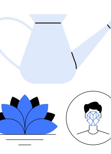 Watering can near blooming flower and facial recognition...