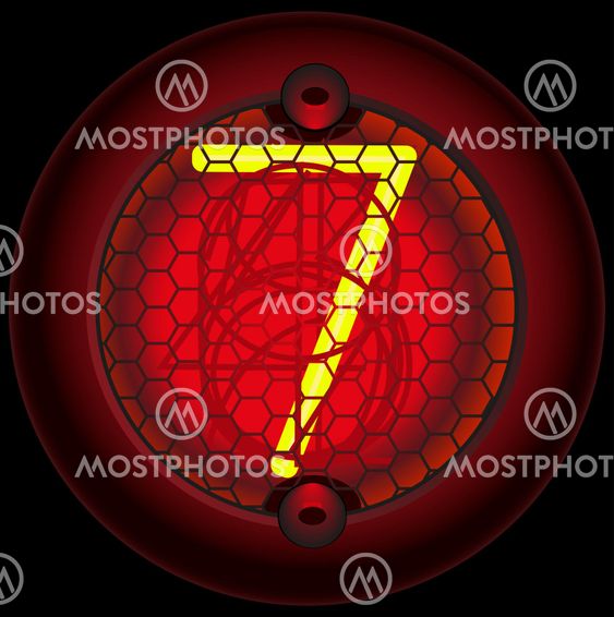 Digit 7 (seven). Nixie tube indicator