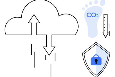 Cloud with Data Arrows, Carbon Footprint, Decreasing...