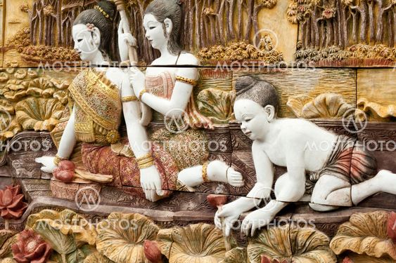 Native molding art on wall in thai style