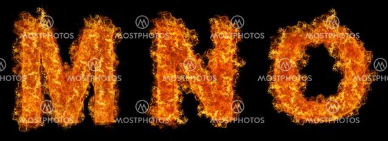 Uppsättning av brand bokstaven M N O
