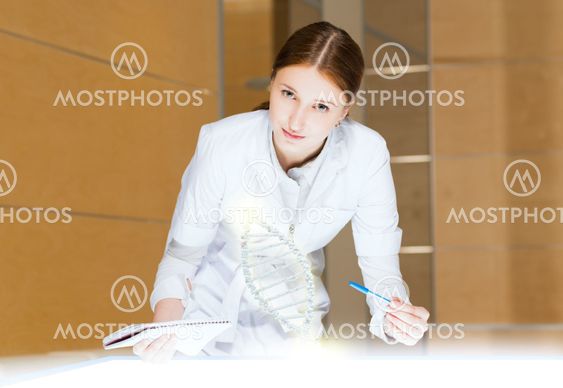 young woman doing research