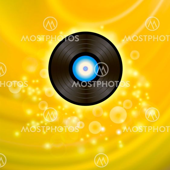 Retro Vinyl Disc on Yellow Background