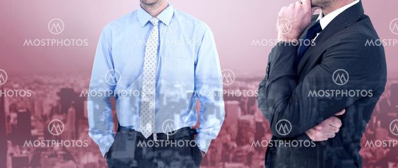 Composite image of frowning businessman thinking