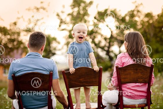 Family playing in nature