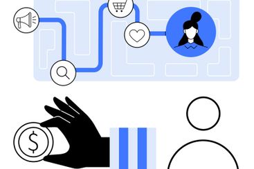 Customer Journey Map with Shopping, Marketing Icons, and...