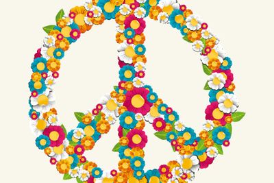 Isolated peace symbol made with Spring flowers 
