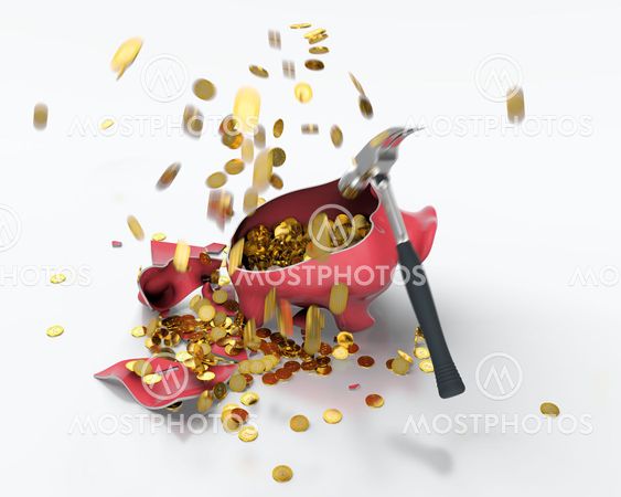 Broken piggy bank.