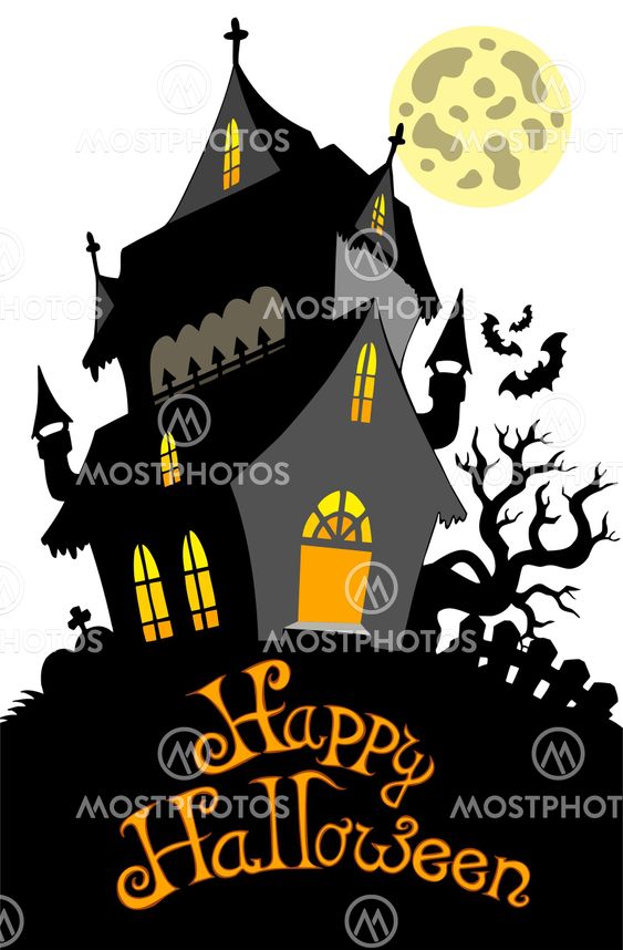 Happy Halloween sign with mansion