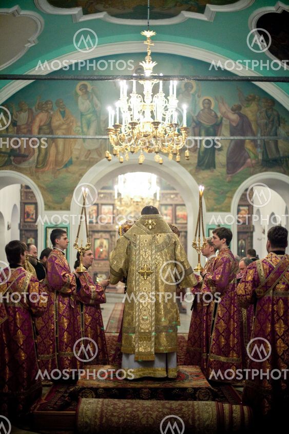 MOSCOW - MARCH 13: Orthodox liturgy with bishop Mercury in High Monastery of St Peter in Moscow on March 13, 2010 in Moscow