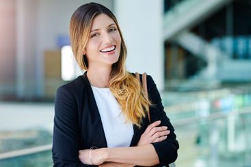 Office, businesswoman and lawyer in portrait with arms...