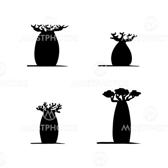 vector set of four hand drawing black baobabs on white...