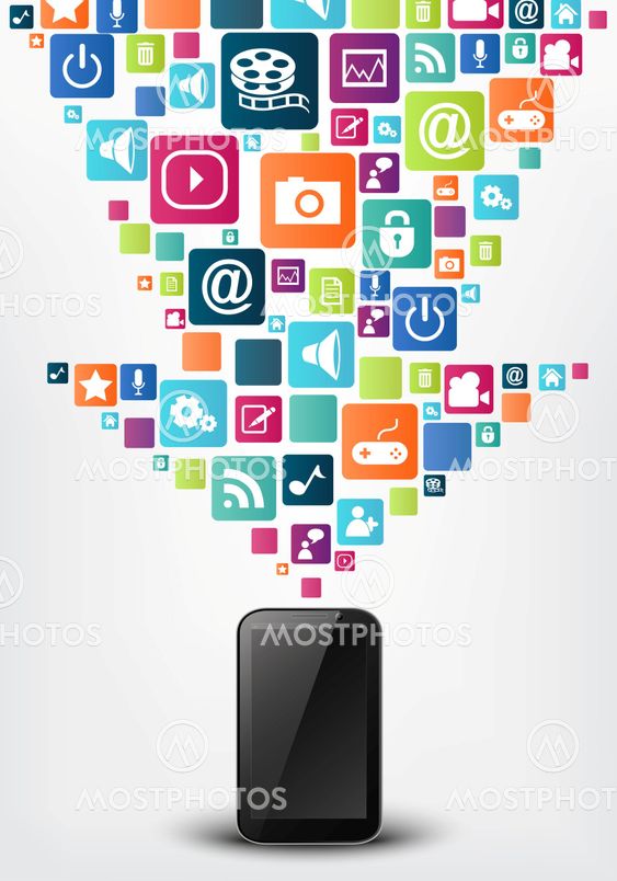 Smartphone with arrow social media icons