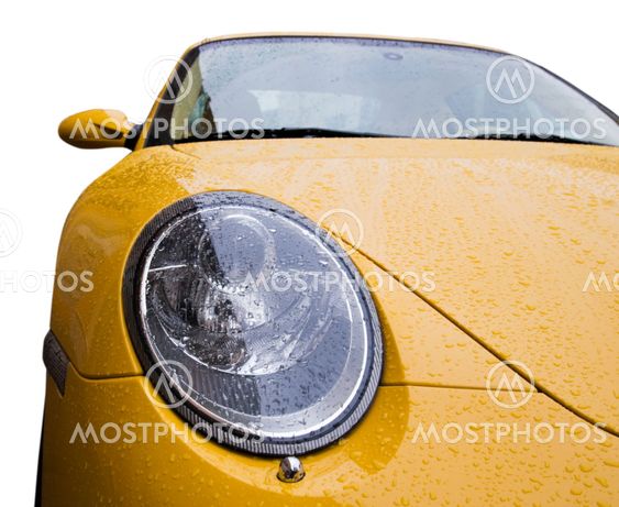 The wet yellow car