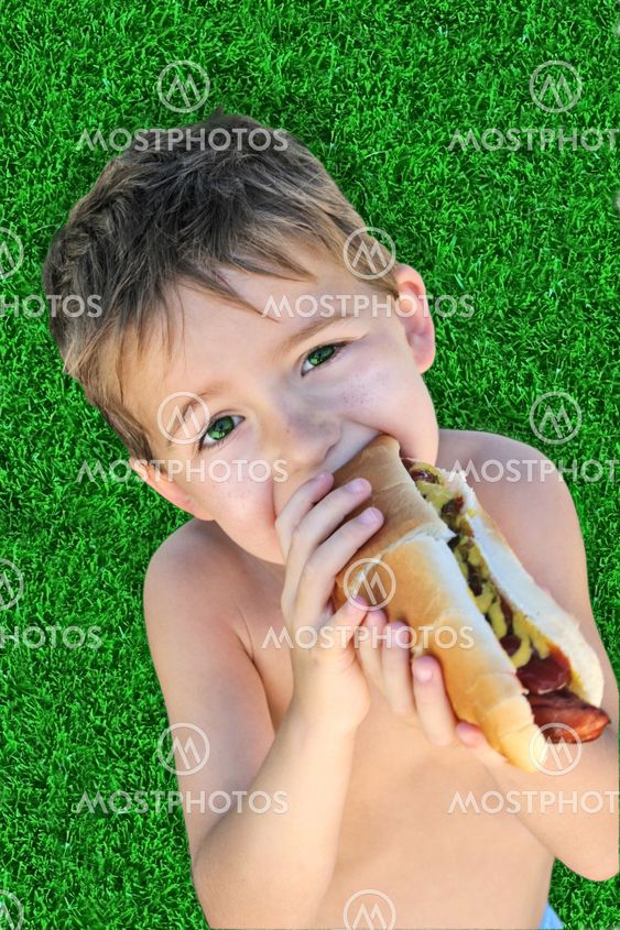 eating a hot dog