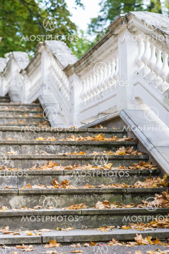 Outdoor retro style stairs with ornate railing