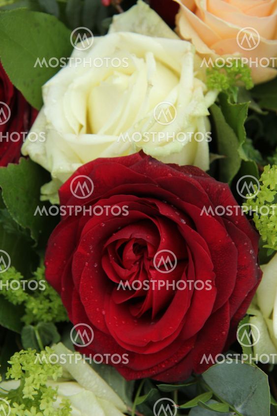 Bridal arrangement in pink, red and white