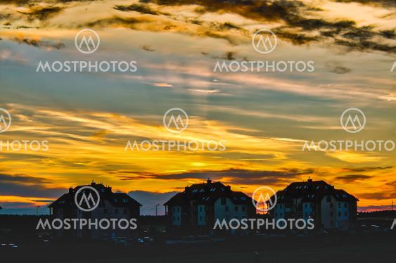 sunset, summer, colorful sky, clouds lit by the setting sun