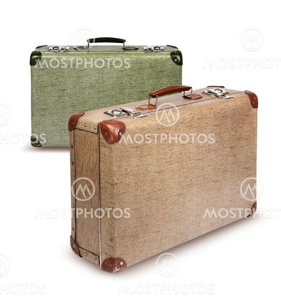 Two vintage suitcases isolated