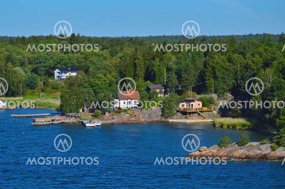 Swedish settlements on islets of Stockholm Archipelago in Baltic Sea, Sweden