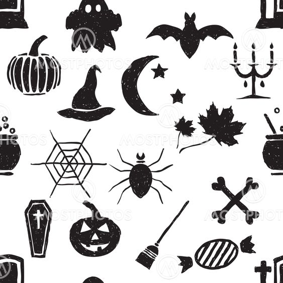 seamless doodle halloween pattern