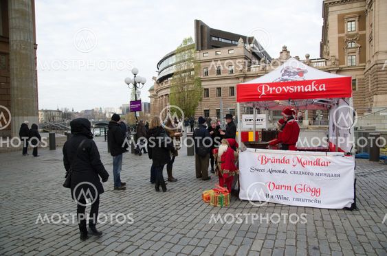 Selling sweet almonds by the parliament house in Stockholm