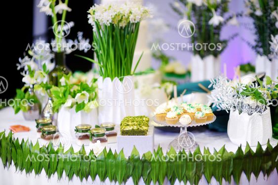 Beautiful desserts, sweets and candy table at wedding...
