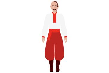 Traditional Eastern European Warrior with Red Pants and...