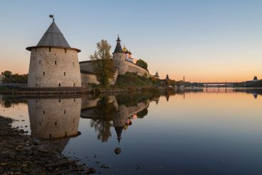 October evening on the Velikaya River. Pskov