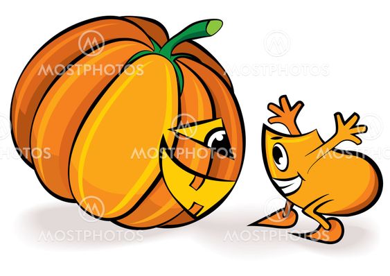 Cartoon character - teasing the big Halloween pumpkin