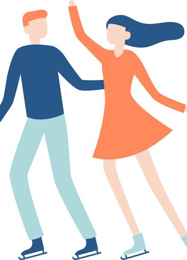 Young couple ice skating together, with the woman...