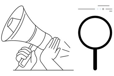 Hand holding megaphone with magnifying glass concept of...