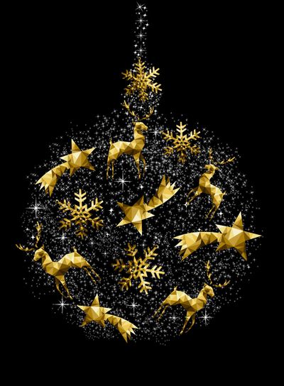 Gold deer and snow Christmas ornament decoration